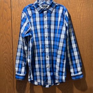 Men’s Apt 9 blue, grey and white dress shirt. Size 17 34/35 neck.